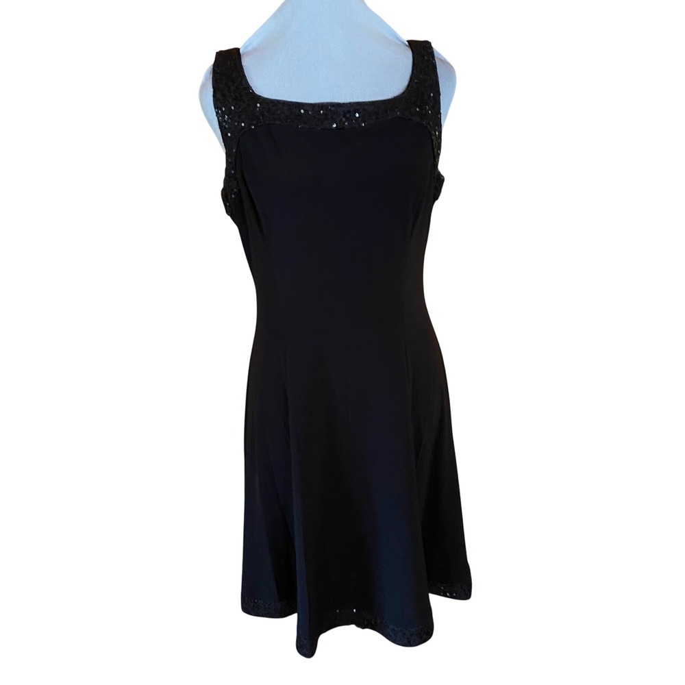 Lauren Ralph Lauren Black Sequin Trim Fit Flare Cocktail Dress Size 8 Sleeveless